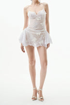 Flowering Girl Women verna Butterfly embellished Lace Mini Dress in white