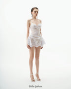 Flowering Girl Women verna Butterfly embellished Lace Mini Dress in white