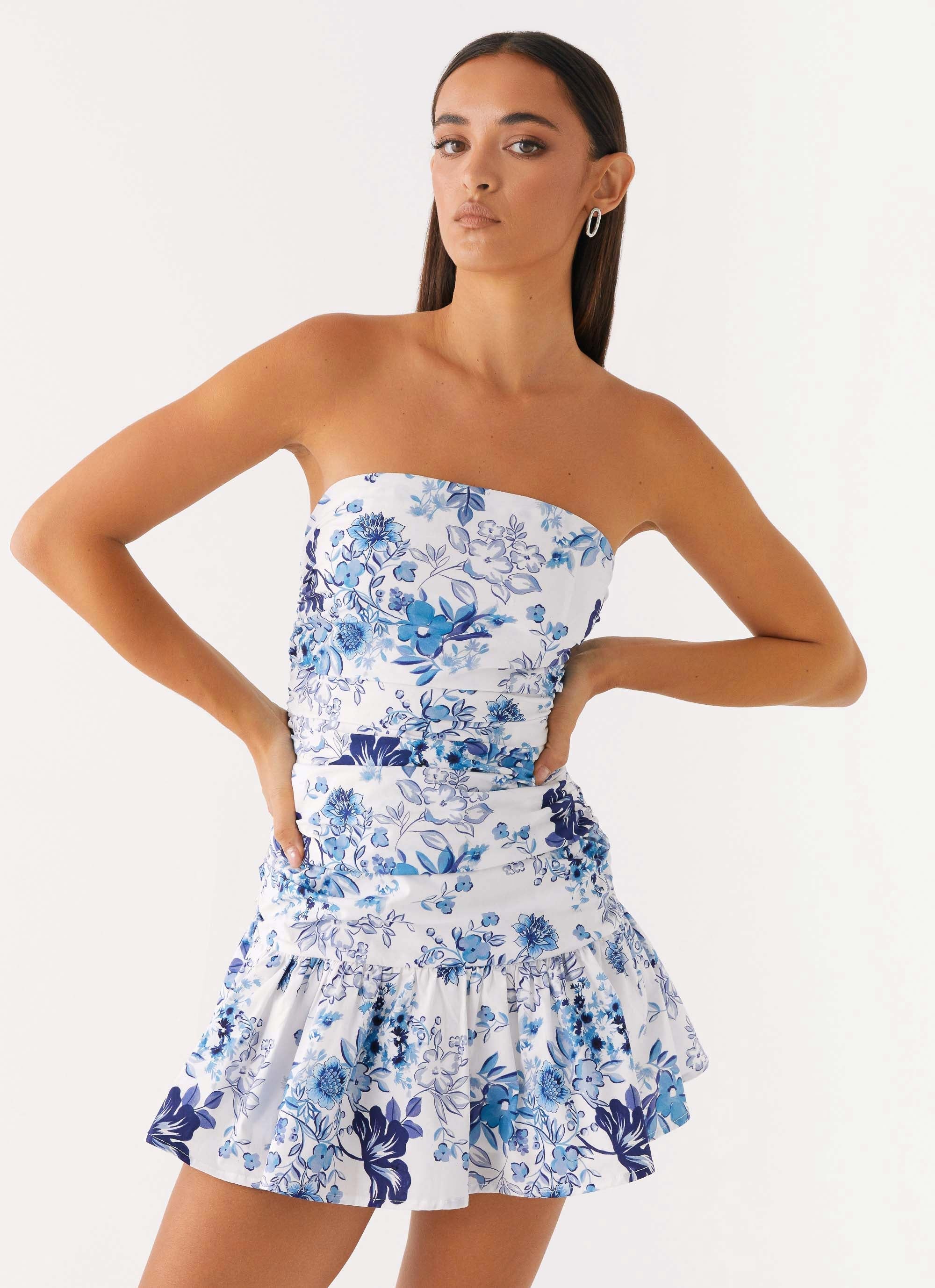 Flowering Girl Women Carmel Mini Dress - Serene Sky Floral