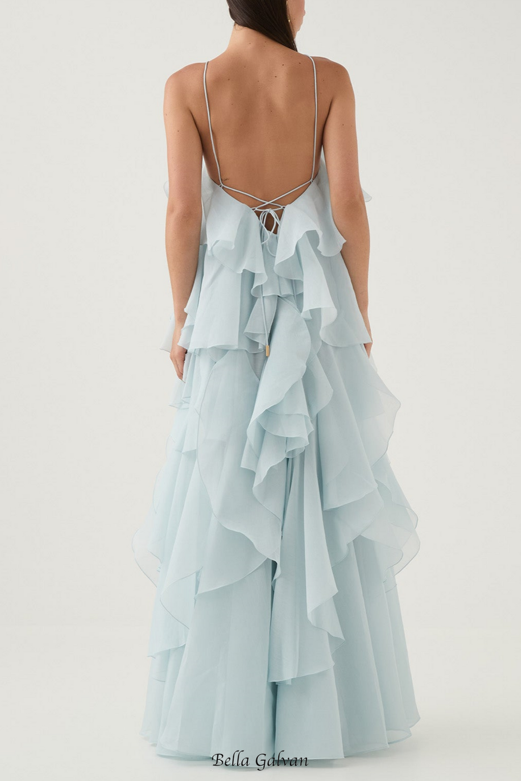 Flowering Girl Women Caysie Halter Floral Ruffle Layered Maxi Dress in Blue