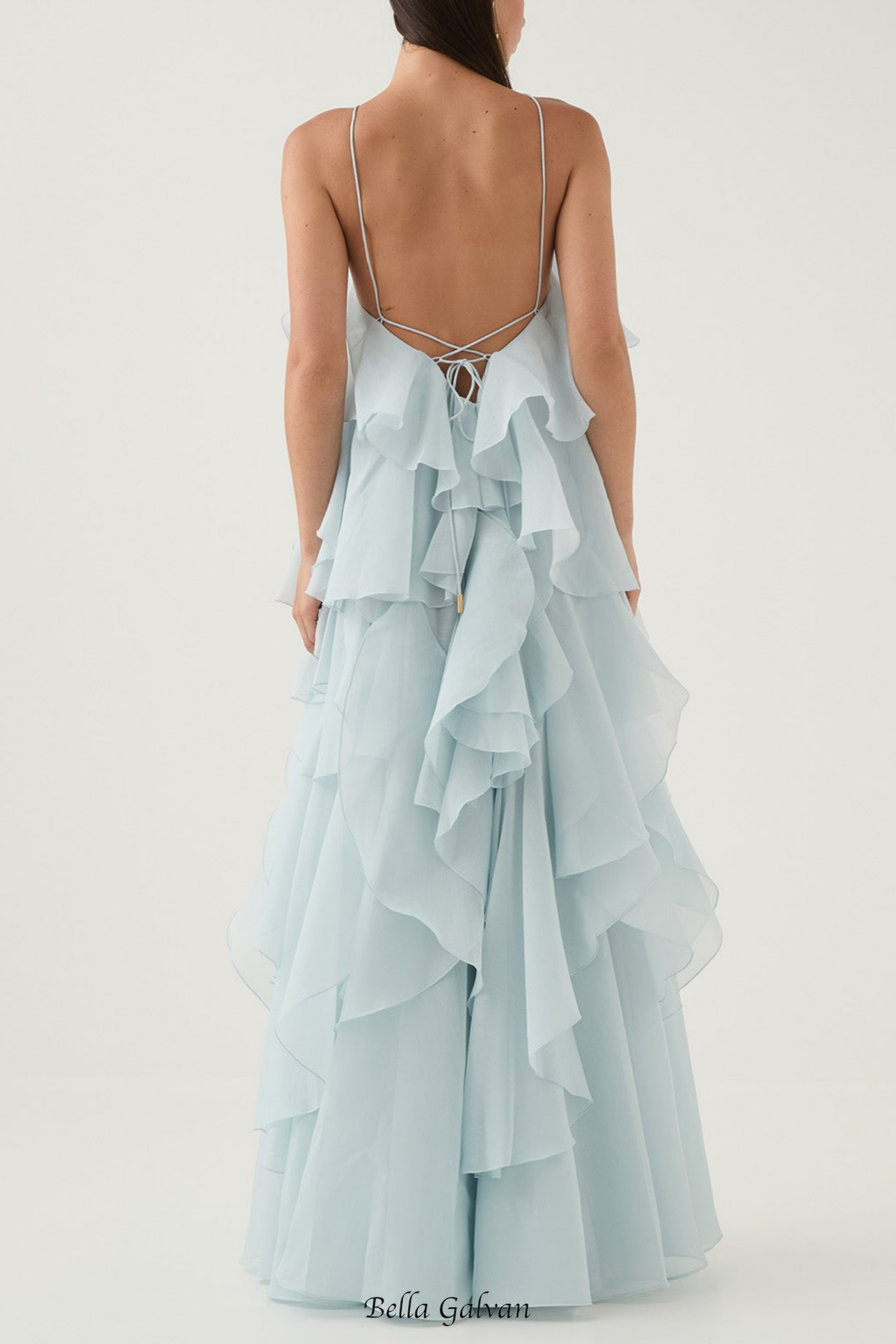 Caysie Halter Floral Ruffle Layered Maxi Dress in Blue