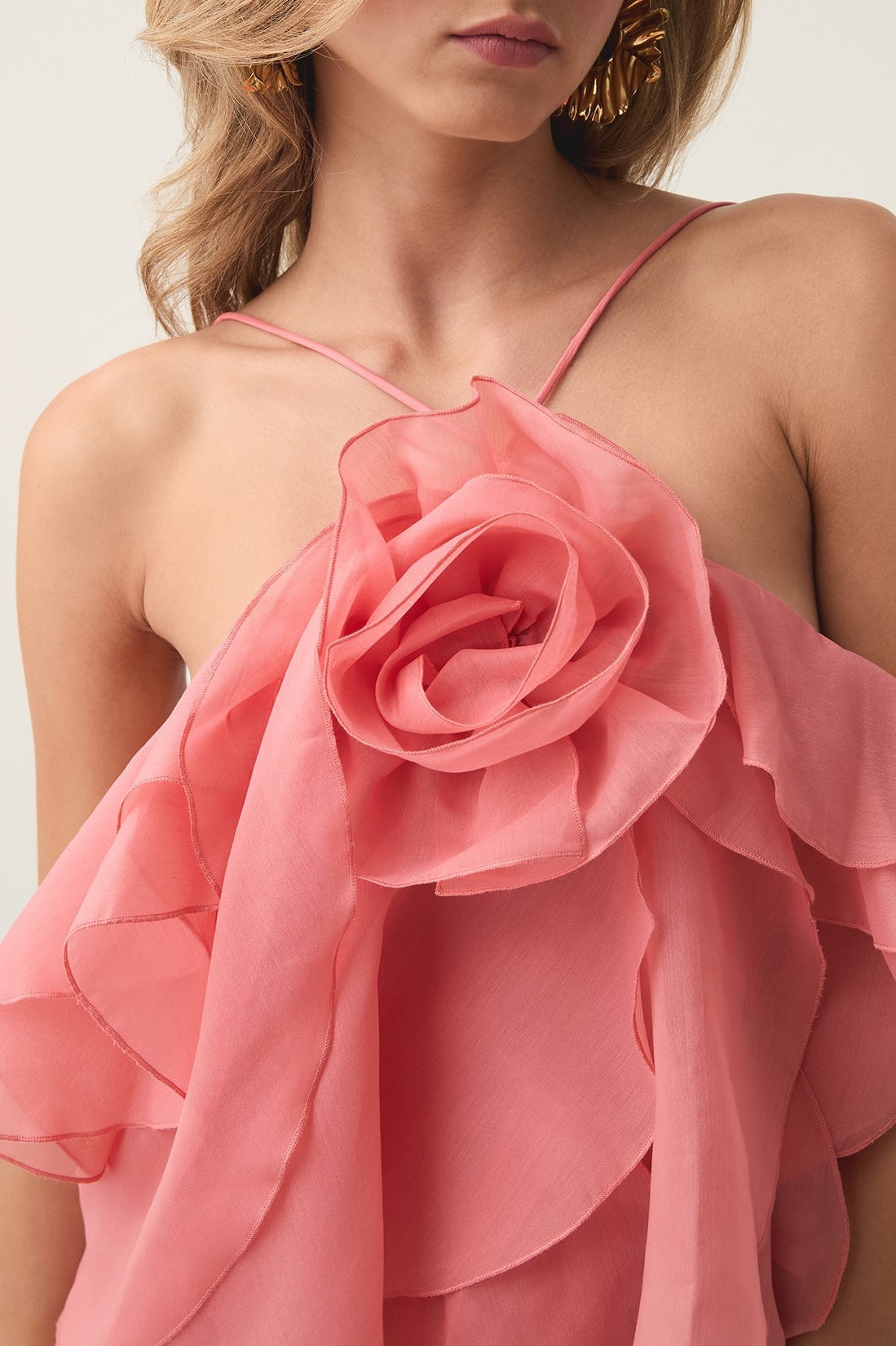 Flowering Girl Women lorraine Halter Floral Ruffle Layered Mini Dress in Orange