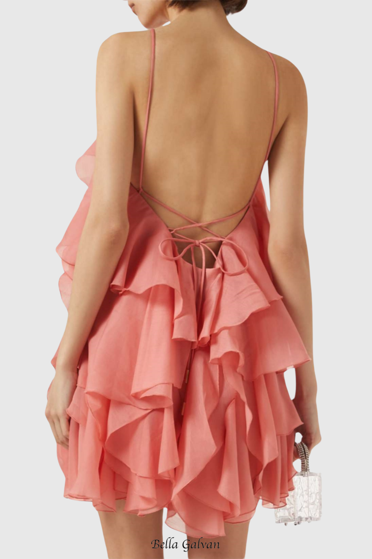 Flowering Girl Women lorraine Halter Floral Ruffle Layered Mini Dress in Orange