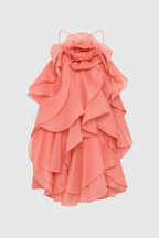 Flowering Girl Women lorraine Halter Floral Ruffle Layered Mini Dress in Orange