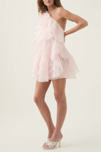Flowering Girl Women lorraine Halter Floral Ruffle Layered Mini Dress in Pink