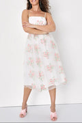 Flowering Girl Women White Floral Embroidered Tulle Midi Dress