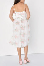Flowering Girl Women White Floral Embroidered Tulle Midi Dress