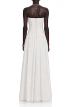 Flowering Girl Women White Strapless Ruched Pearl Draped Chiffon High Slit Maxi Gown