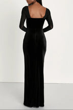 Flowering Girl Women Certifiably Chic Black Velvet Mesh Long Sleeve Maxi Dress