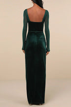 Flowering Girl Women Certifiably Chic Emerald Velvet Mesh Long Sleeve Maxi Dress