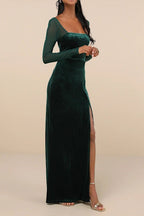 Flowering Girl Women Certifiably Chic Emerald Velvet Mesh Long Sleeve Maxi Dress