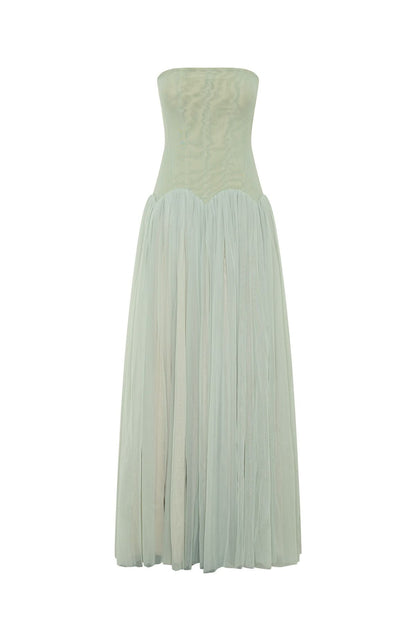 sabrina tulle strapless maxi dress - green