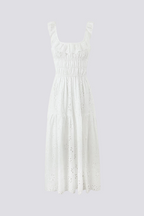 Flowering Girl Women Ruffled square neck embroidered backless slit maxi dress - white