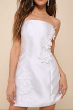 Charming Destiny White 3D Floral Applique Strapless Mini Dress