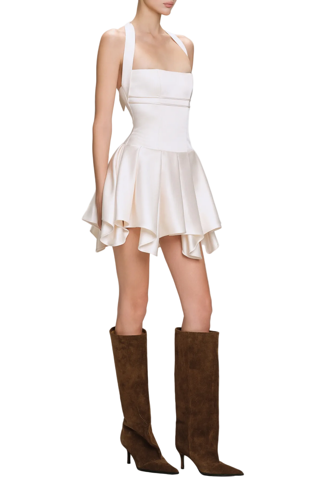 Flowering Girl Women Charnelle Halter Silky Mini Dress - White