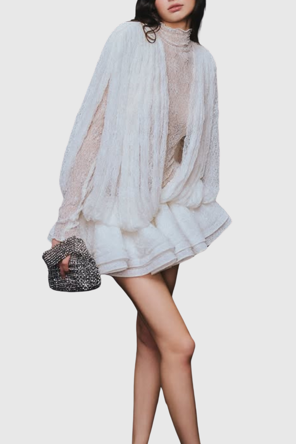 Flowering Girl Women Chaylee Semi-sheer Lace Ruffle Mini Dress