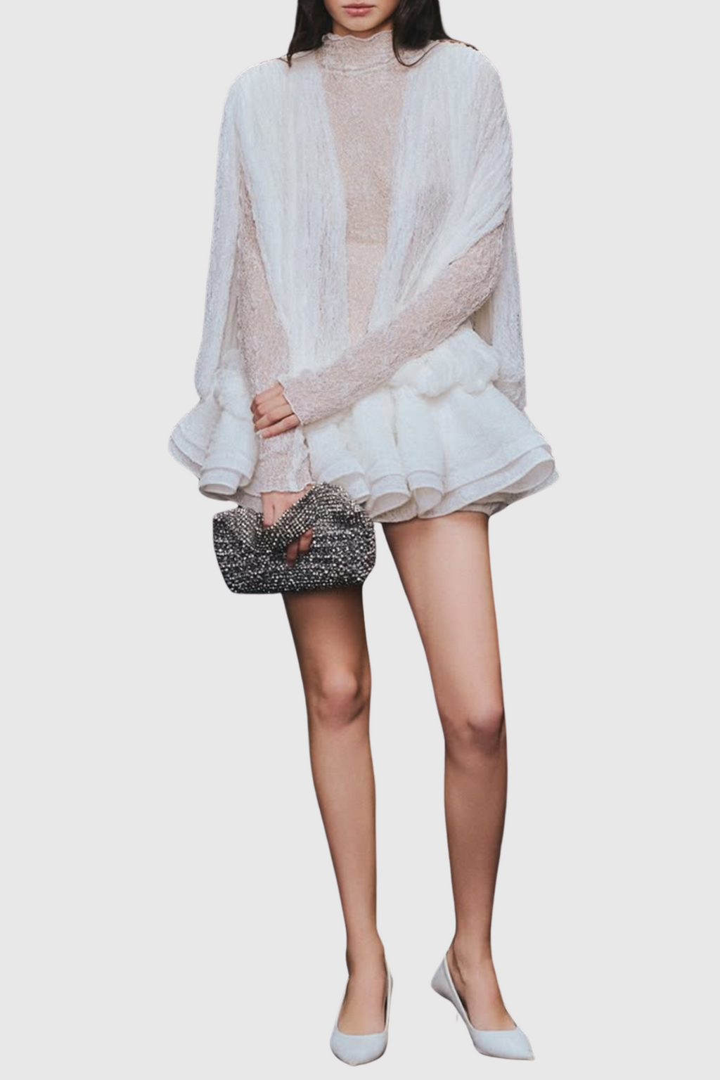 Flowering Girl Women Chaylee Semi-sheer Lace Ruffle Mini Dress