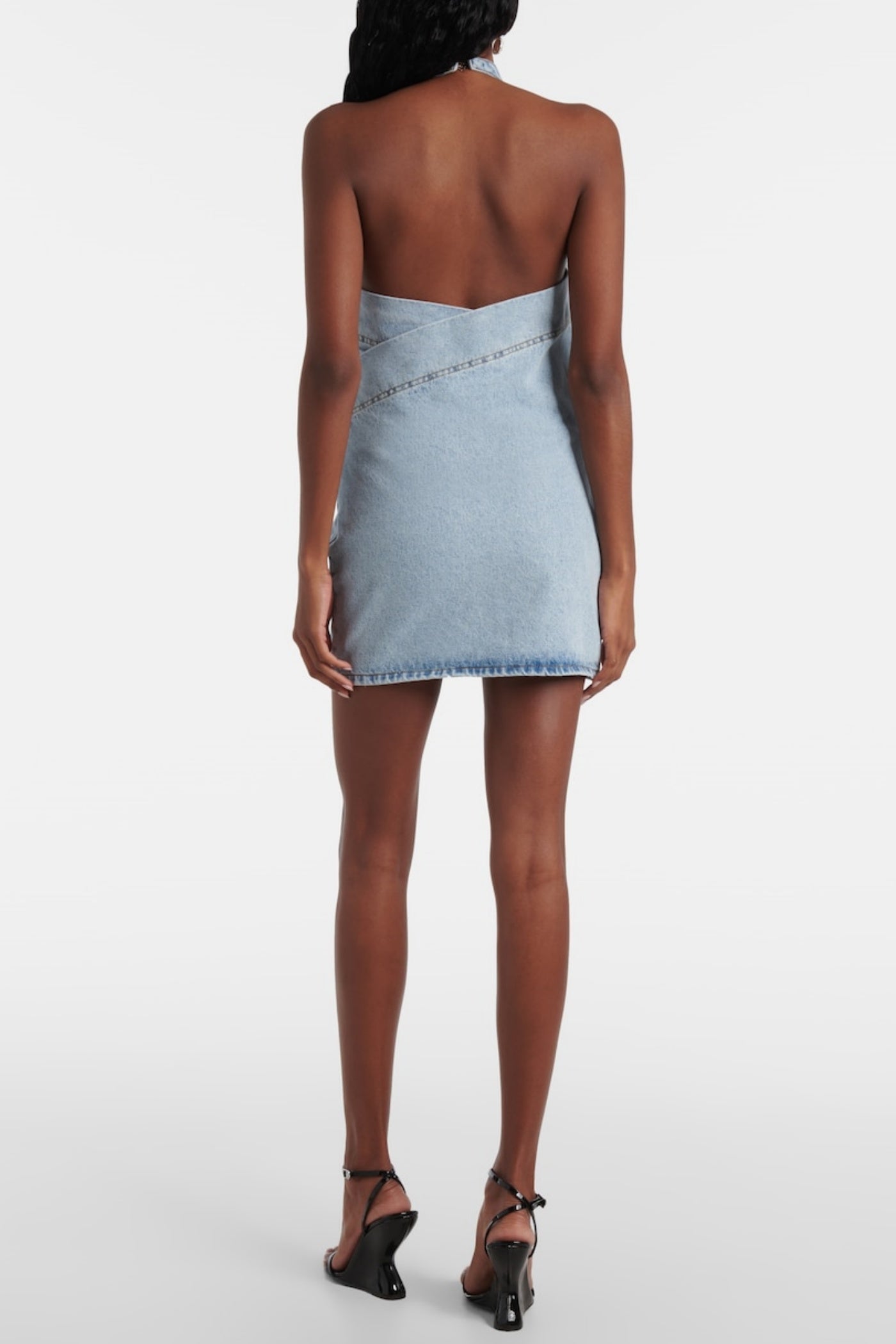Flowering Girl Women Christell Floral Appliqué Halter Denim Mini Dress