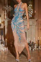 Flowering Girl Women Christene High Neck Rhinestone Dress In Blue