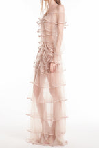 Flowering Girl Women eudora floral inspired ruffle layer tulle gown in nude
