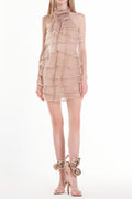 Flowering Girl Women Halter Floral Ruffle Layer Mini Dress