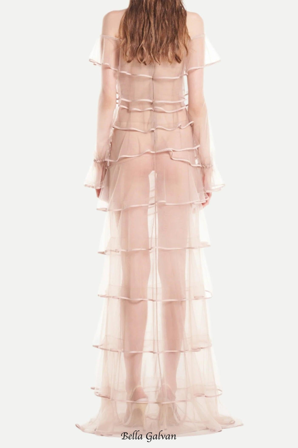 Flowering Girl Women eudora floral inspired ruffle layer tulle gown in nude