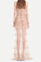 Flowering Girl Women eudora floral inspired ruffle layer tulle gown in nude