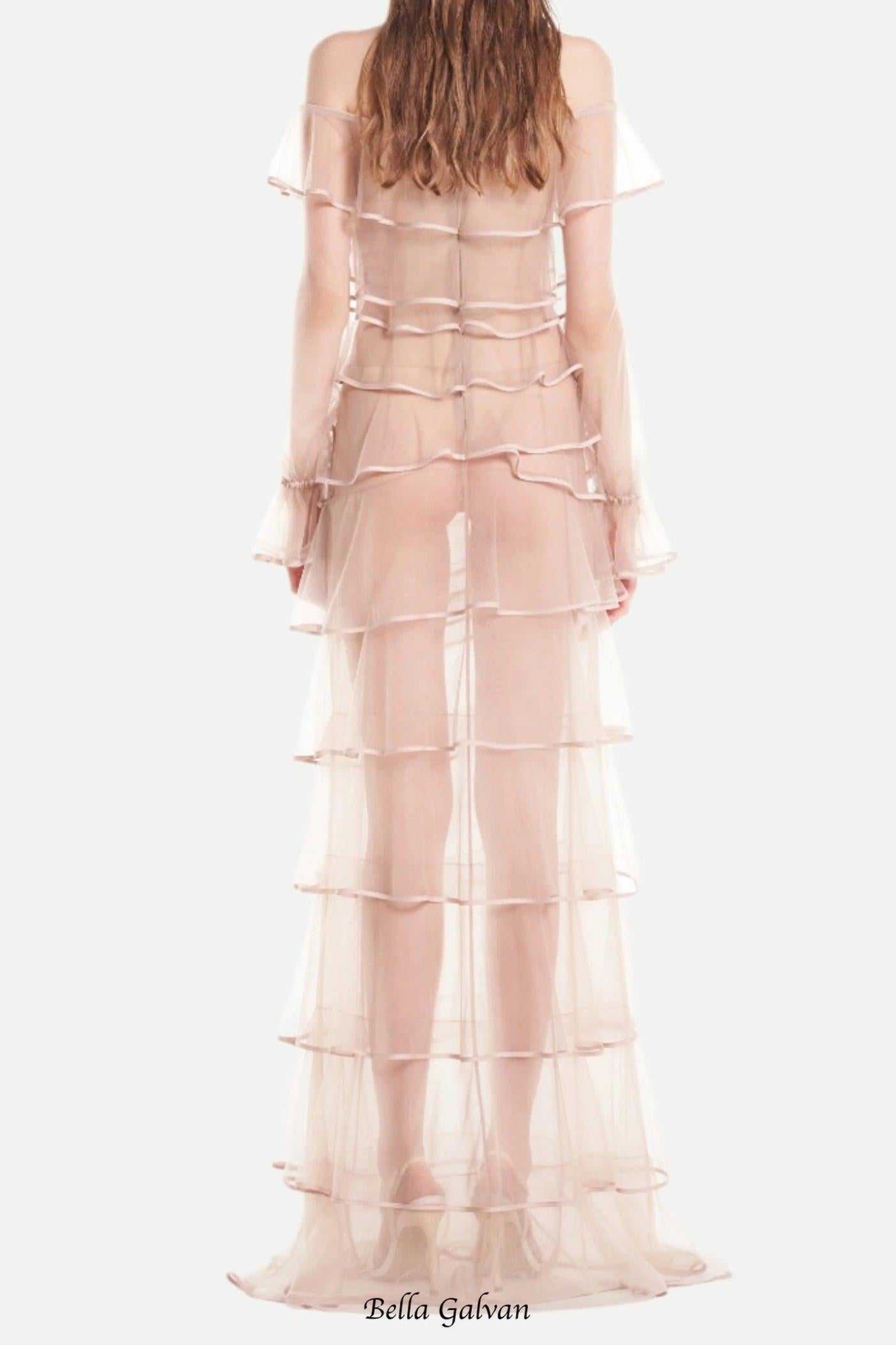 Flowering Girl Women eudora floral inspired ruffle layer tulle gown in nude