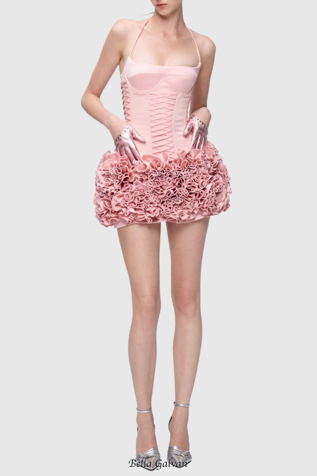 Flowering Girl Women Cindia Floral Lace Up Corset Two Piece Set in Pink