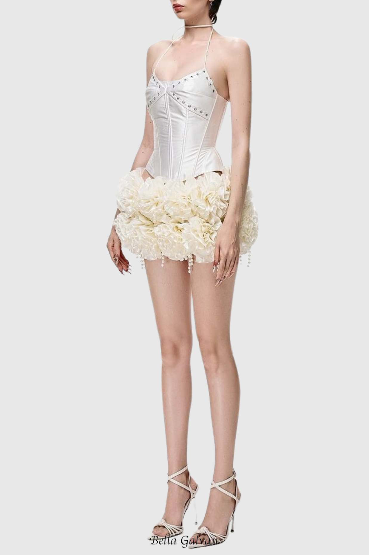 Flowering Girl Women Orsolya Floral Pearl Corset Two Piece Set in Ivory