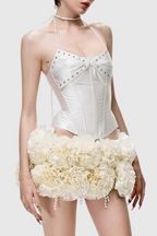 Flowering Girl Women Orsolya Floral Pearl Corset Two Piece Set in Ivory