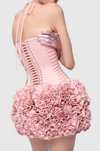 Flowering Girl Women Cindia Floral Lace Up Corset Two Piece Set in Pink