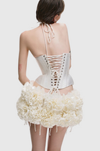 Flowering Girl Women Orsolya Floral Pearl Corset Two Piece Set in Ivory