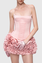 Flowering Girl Women Cindia Floral Lace Up Corset Two Piece Set in Pink