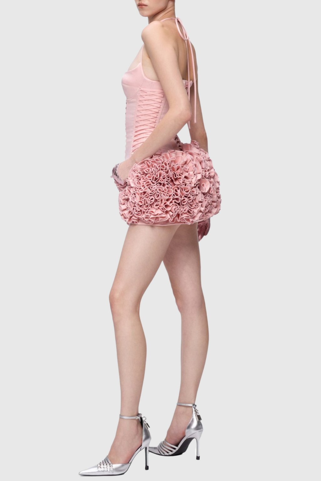 Flowering Girl Women Cindia Floral Lace Up Corset Two Piece Set in Pink