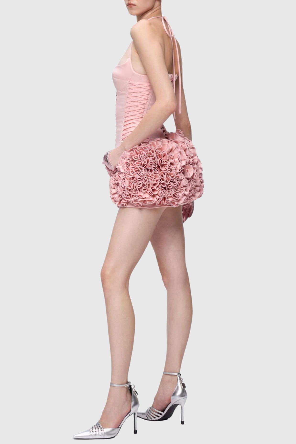 Flowering Girl Women Cindia Floral Lace Up Corset Two Piece Set in Pink