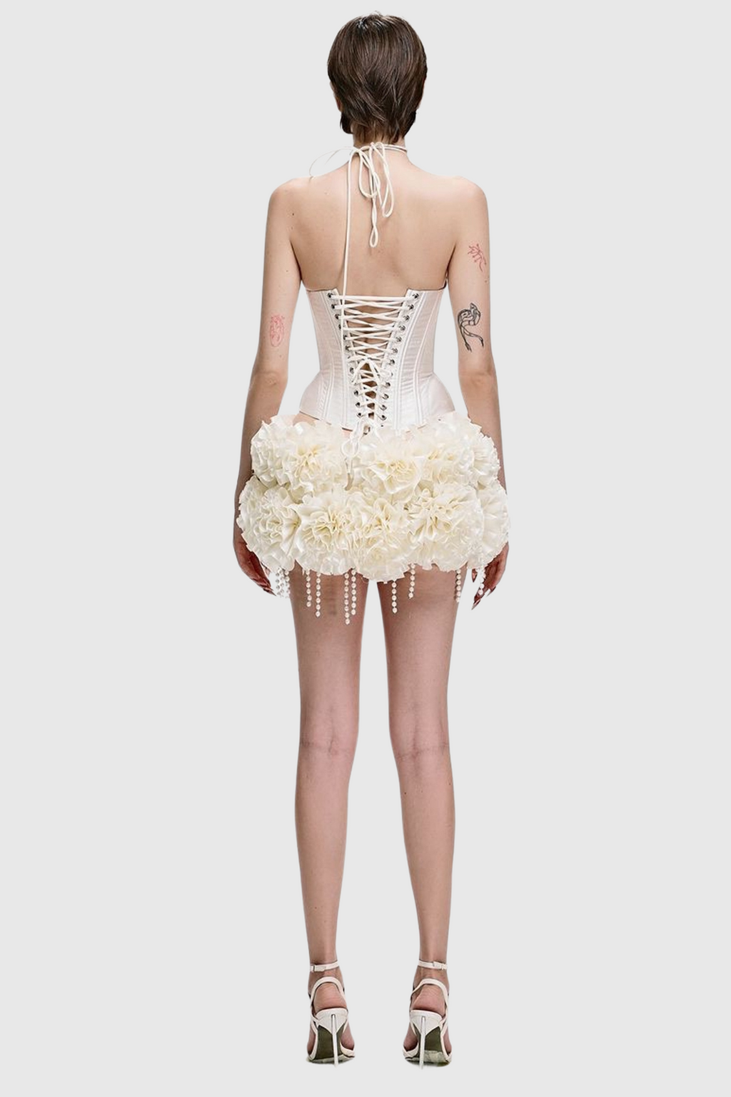 Flowering Girl Women Orsolya Floral Pearl Corset Two Piece Set in Ivory