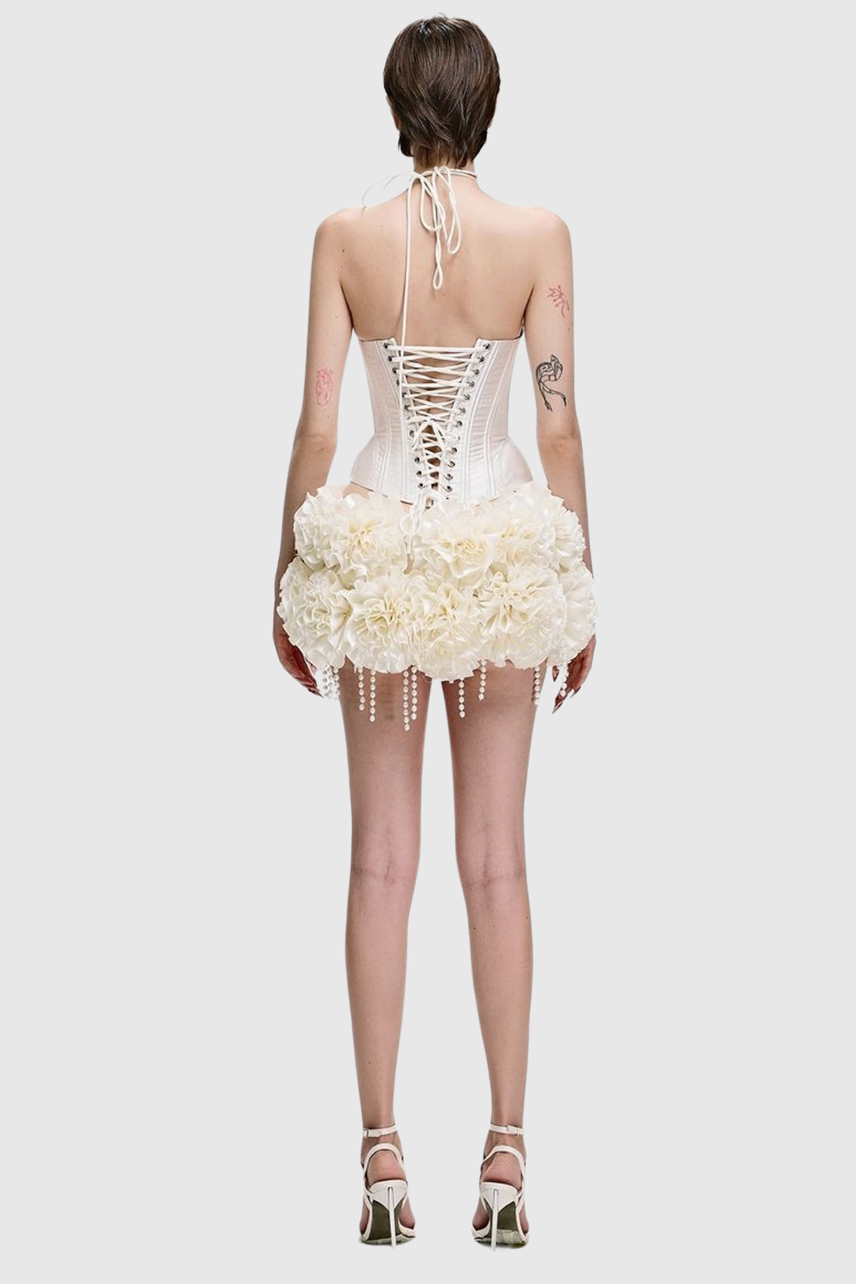 Flowering Girl Women Orsolya Floral Pearl Corset Two Piece Set in Ivory