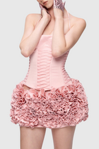 Flowering Girl Women Cindia Floral Lace Up Corset Two Piece Set in Pink