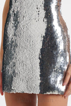 Flowering Girl Women Cinwa Floral Appliqué Halter Sequin Mini Dress - Silver