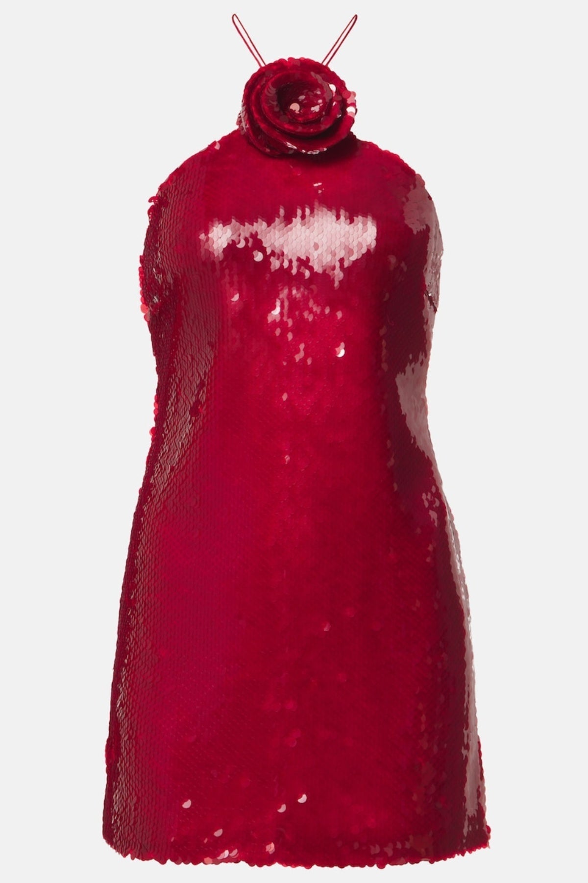 Flowering Girl Women Cinwa Floral Appliqué Halter Sequin Mini Dress - Red