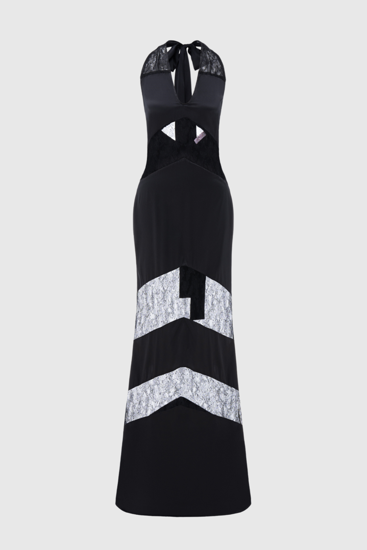 Flowering Girl Women Clora Satin Halter Lace Maxi Dress - Black