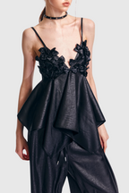 Flowering Girl Women Calixto Bow Ruched Top - Black