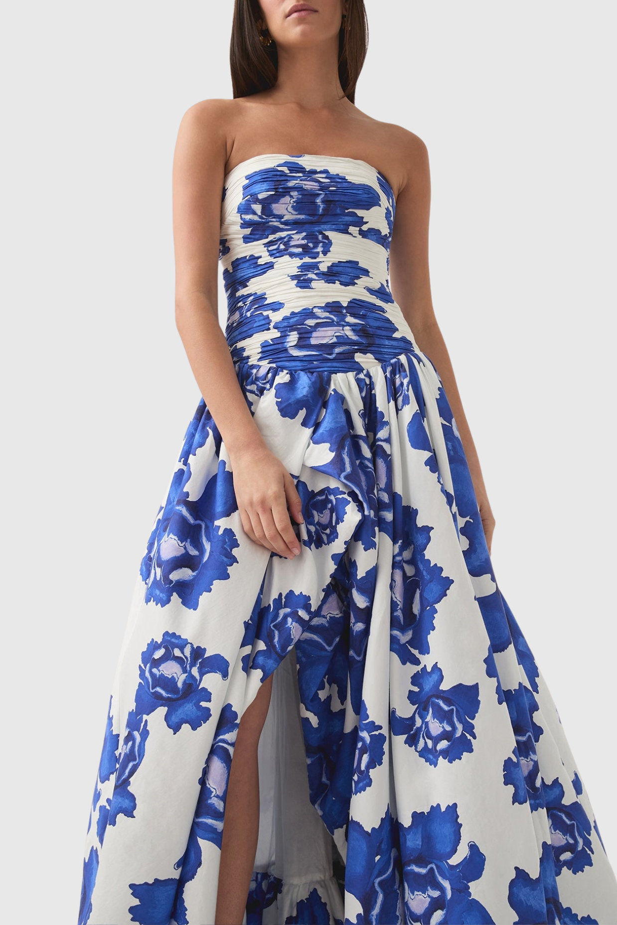 Flowering Girl Women Coleka Floral Print Strapless Ruched Maxi Dress - Blue