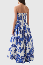 Flowering Girl Women Coleka Floral Print Strapless Ruched Maxi Dress - Blue