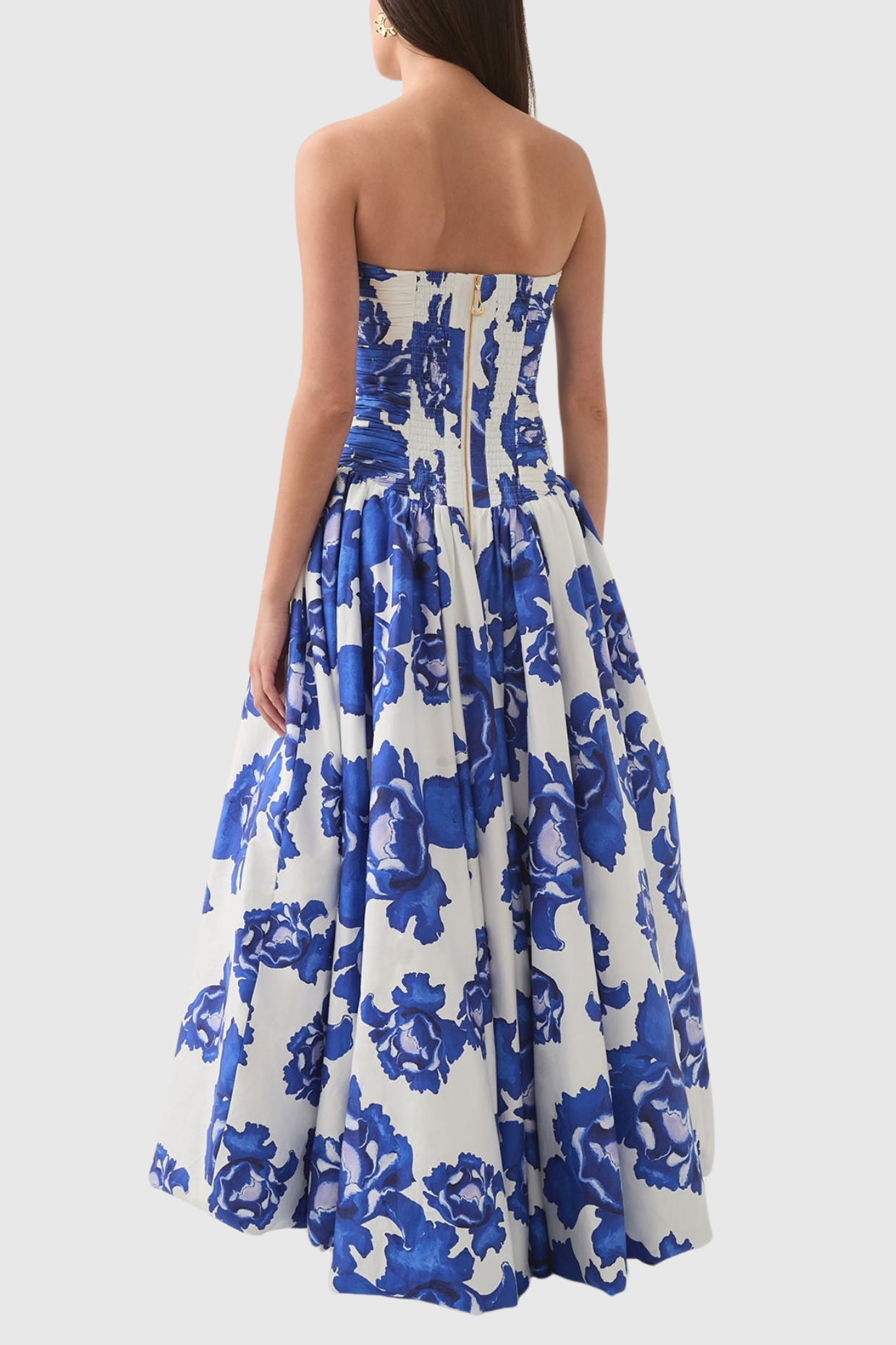 Flowering Girl Women Coleka Floral Print Strapless Ruched Maxi Dress - Blue