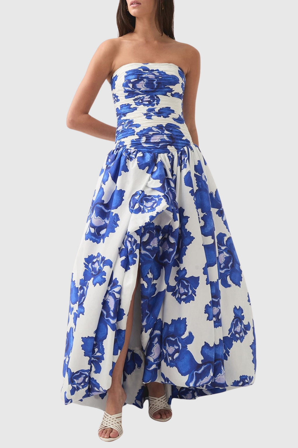 Flowering Girl Women Coleka Floral Print Strapless Ruched Maxi Dress - Blue