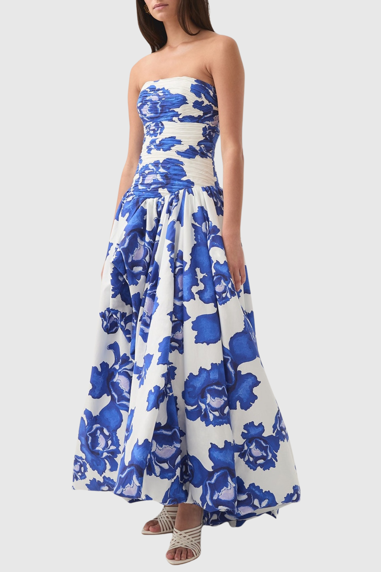 Flowering Girl Women Coleka Floral Print Strapless Ruched Maxi Dress - Blue