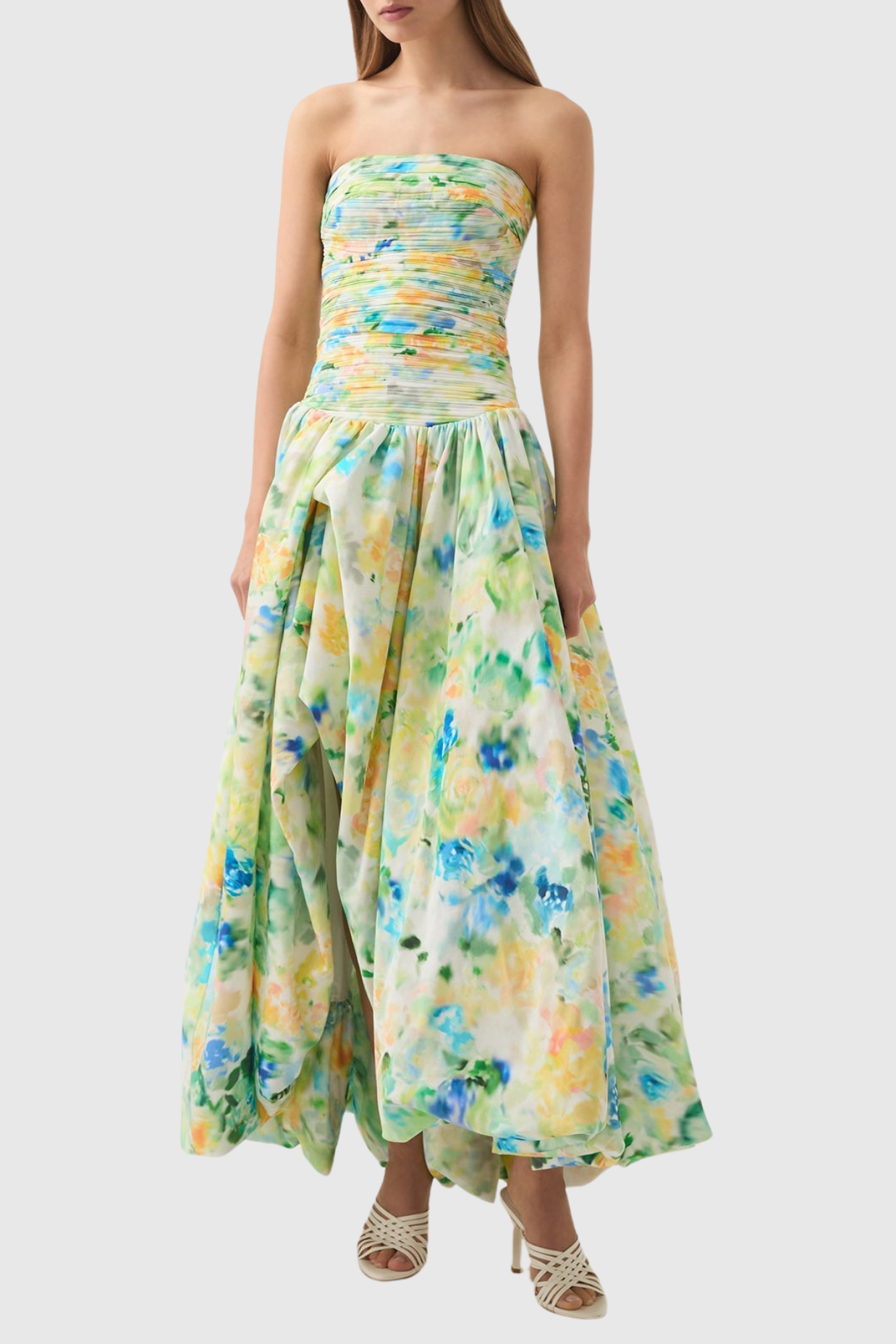 Flowering Girl Women Coleka Floral Print Strapless Ruched Maxi Dress - Green
