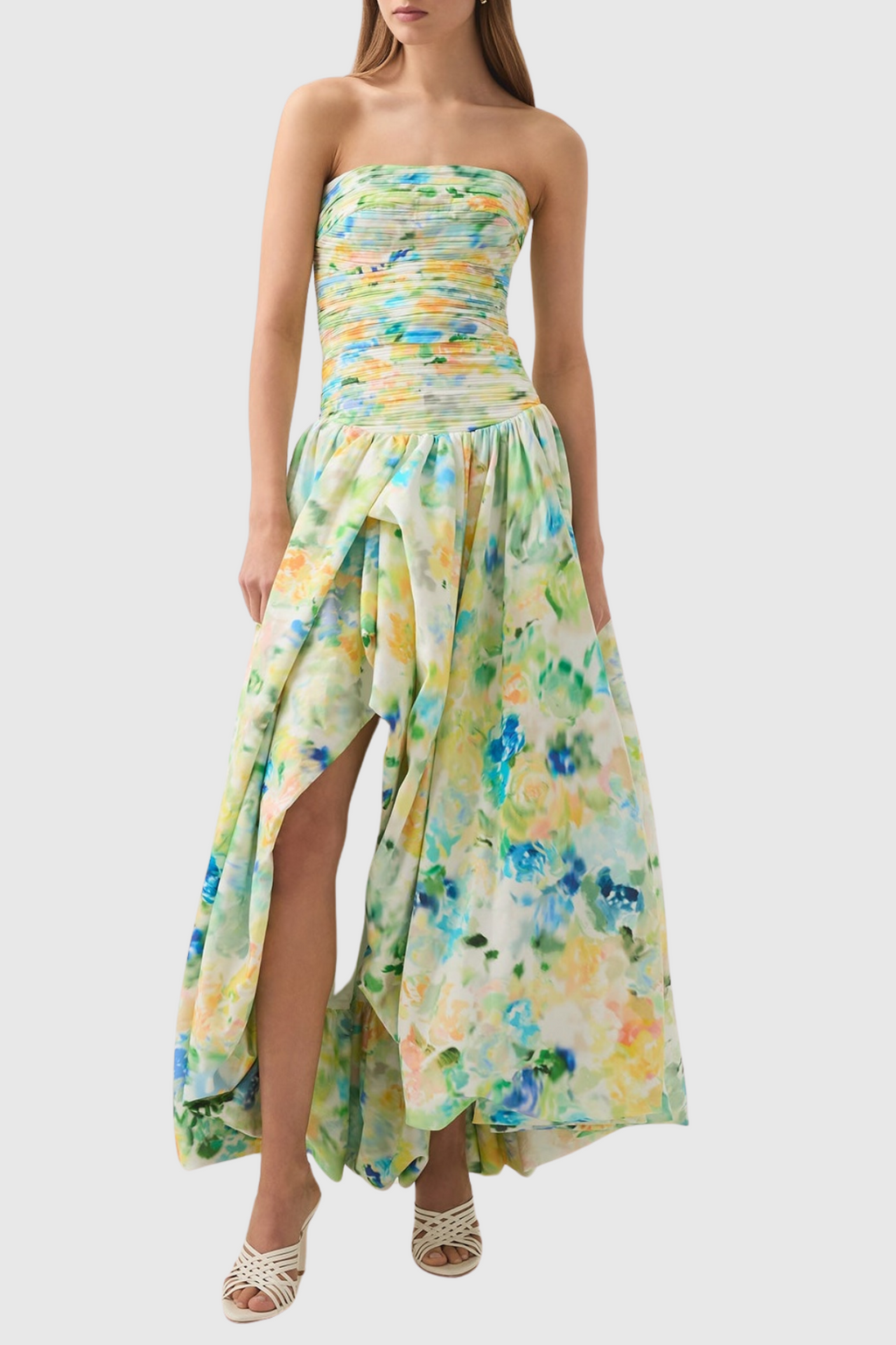 Flowering Girl Women Coleka Floral Print Strapless Ruched Maxi Dress - Green